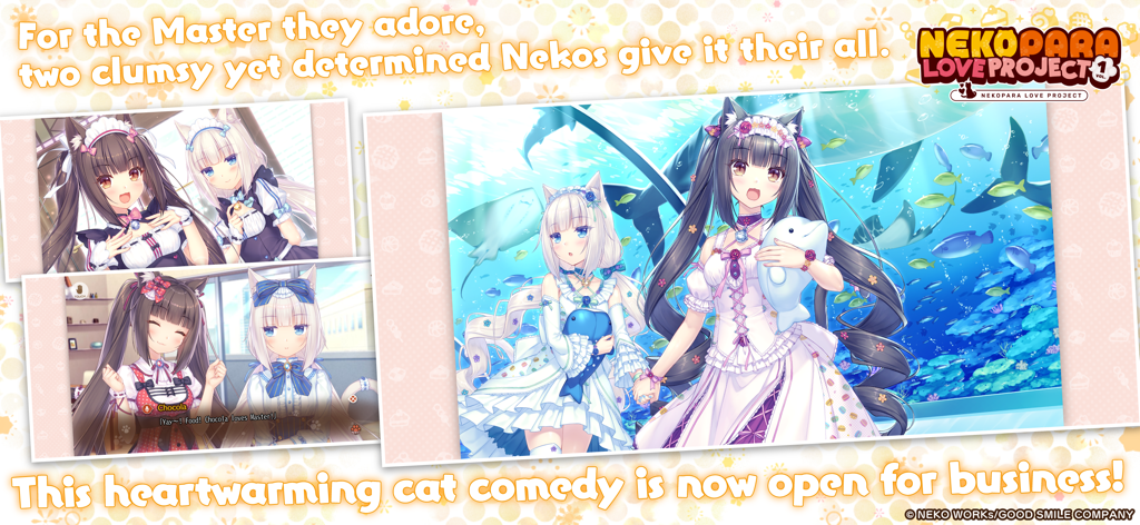 Nekopara Love Project Vol.1 - Promotional banner for Nekopara Love Project Vol.1 featuring characters Chocola and Vanilla in various outfits
