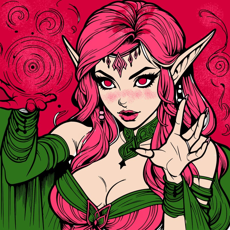 realistic scary beautiful elf sorceress casting spell
