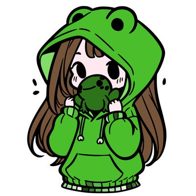 a girl holding a froggy hoodie