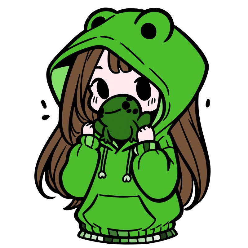 a girl holding a froggy hoodie