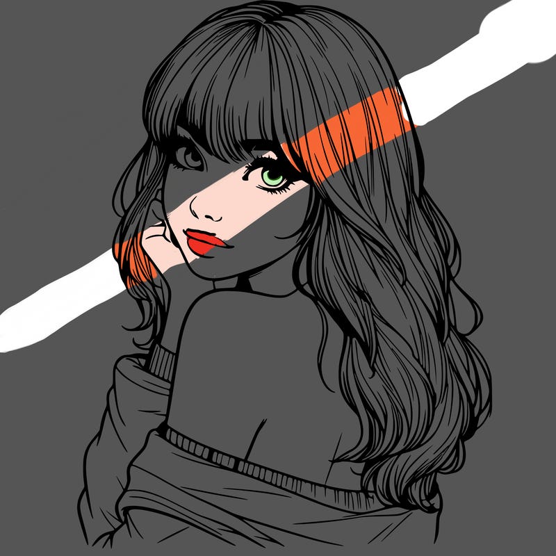 realistic girl with bangs looking over her shoulder