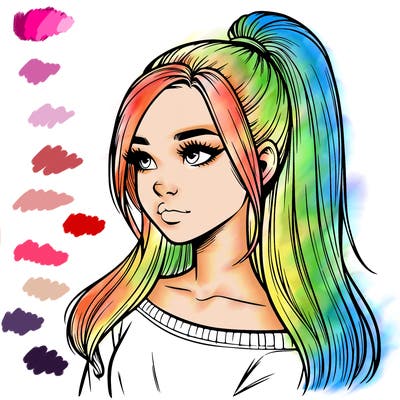 realistic girl with a high ponytail