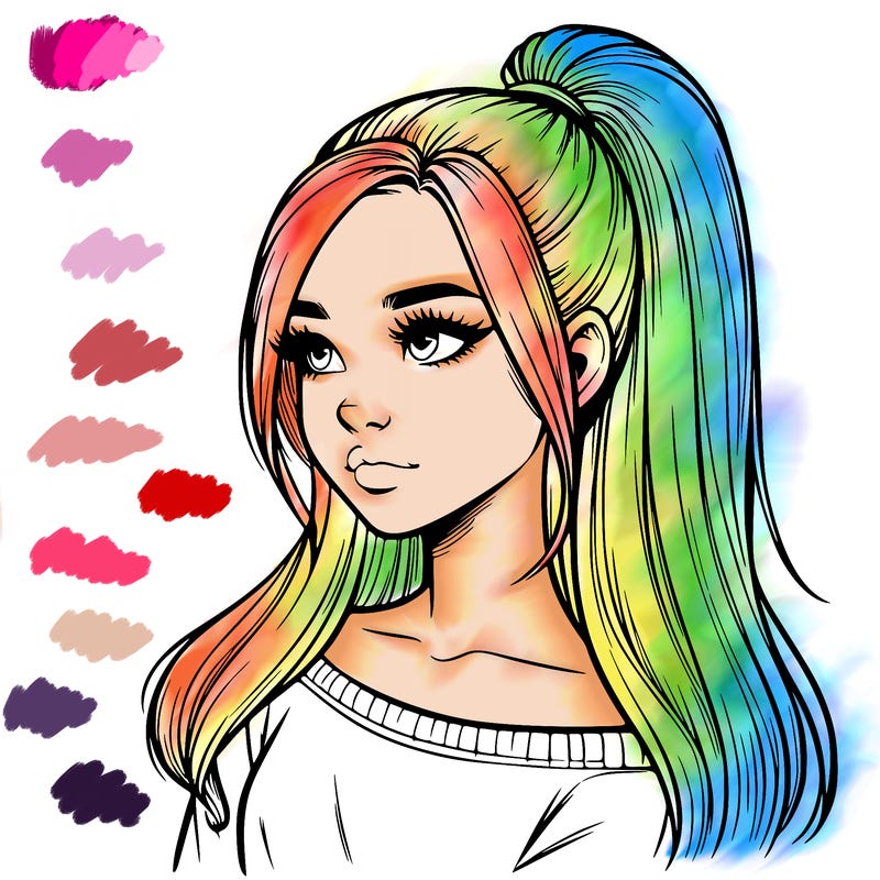 realistic girl with a high ponytail