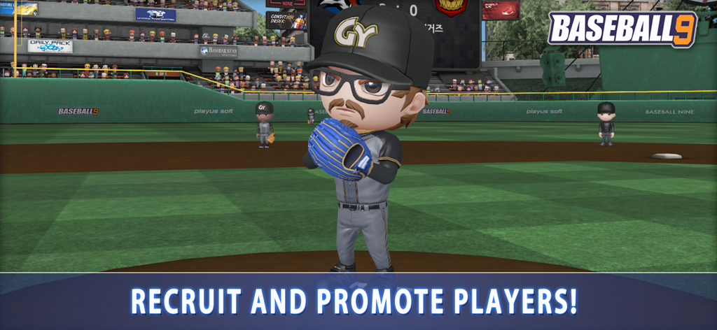 BASEBALL 9 - Baseball 9モバイルゲームのマウンドに立つ、カスタマイズされた野球投手のキャラクター。