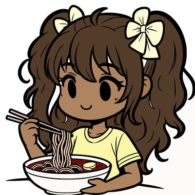 a girl eating ramen