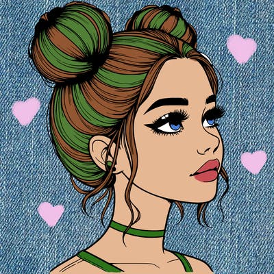 realistic girl with buns on the top of her head