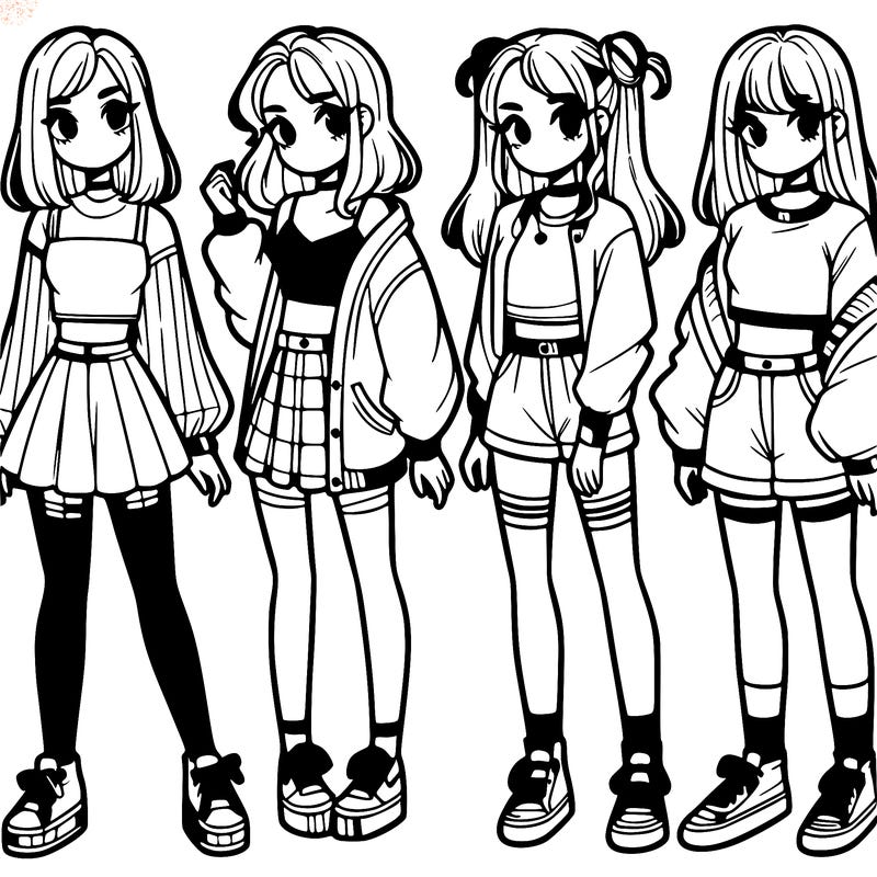 one girl with crop-top shirt and a jacket with a skirt, long socks and another girl with a shirt and pants with a jacket