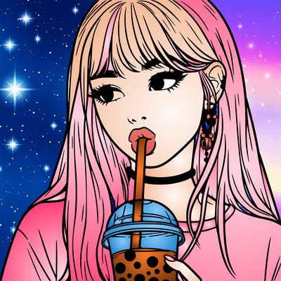 aesthetic realistic girl drinking boba