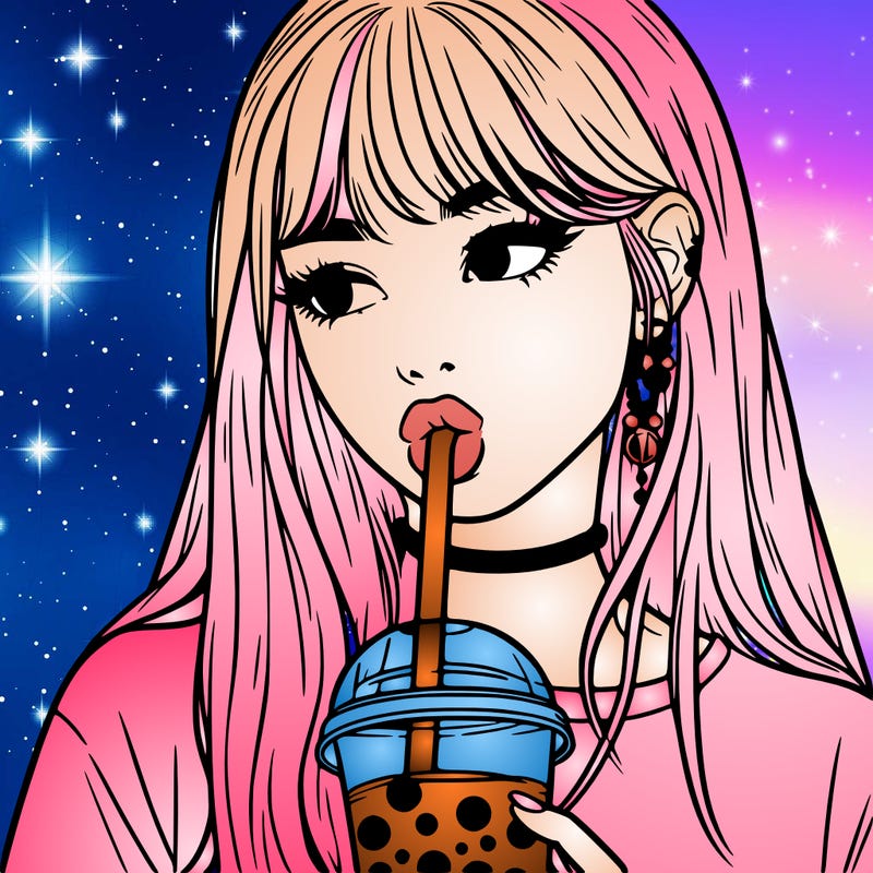 aesthetic realistic girl drinking boba