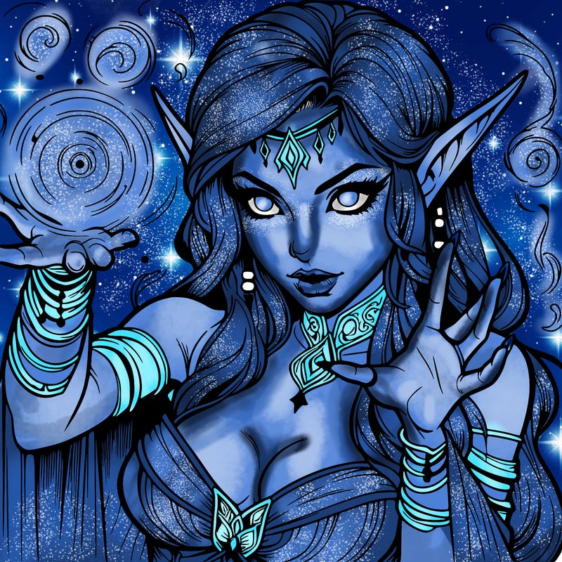 realistic scary beautiful elf sorceress casting spell