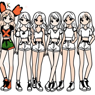 a group of girls wearing crop tops and shorts