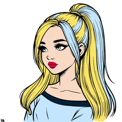 realistic girl with a high ponytail