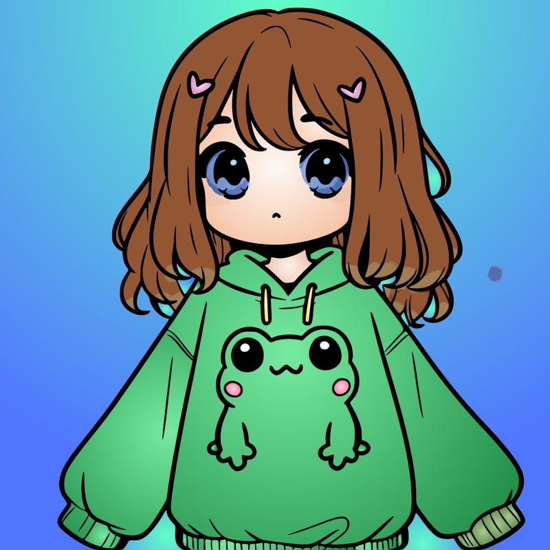 girl wearing frogging sweatshirt