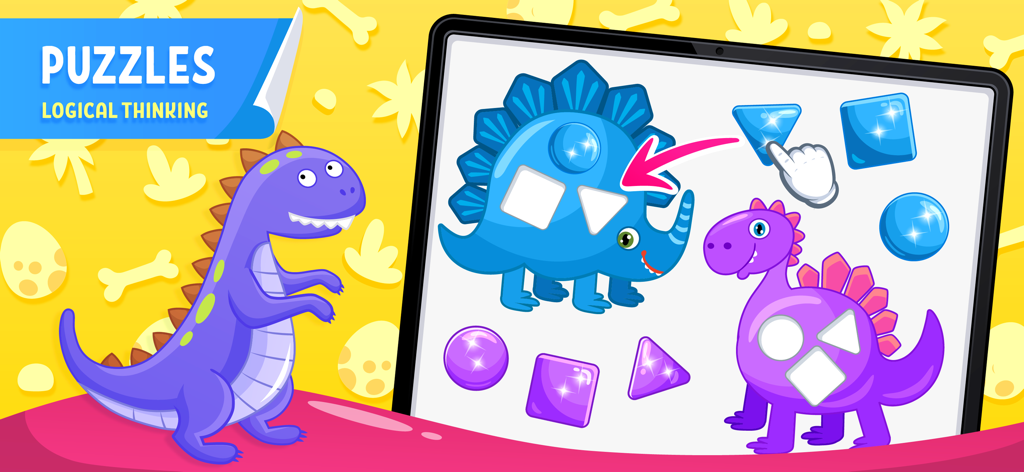 Educational dinosaur shape matching game for toddler logical thinking development