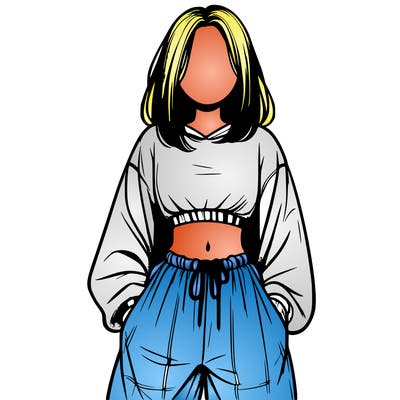 realistic girl faceless with baggy pants and a crop top