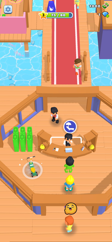 My Beach Resort! - Los jugadores gestionando el mostrador de recepción del resort y el proceso de check-in de huéspedes en Mi Resort de Playa