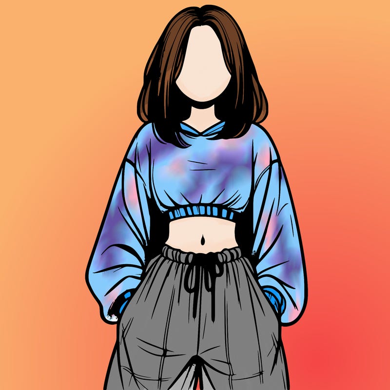realistic girl faceless with baggy pants and a crop top