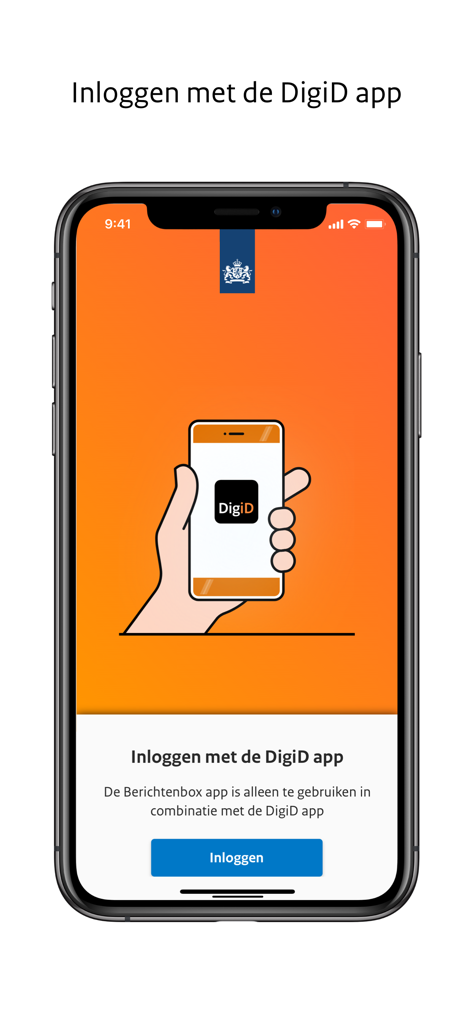 Login screen for the Berichtenbox app using DigiD authentication