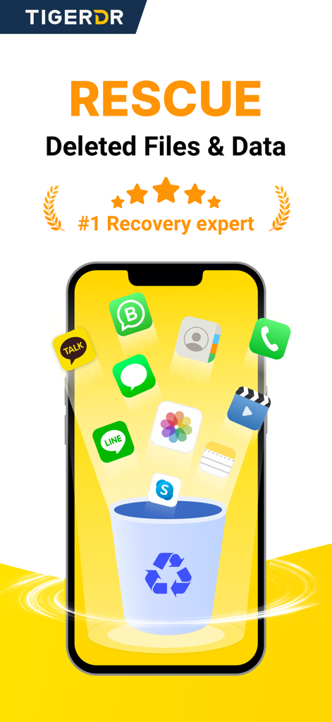 Tiger Data Recovery:Rescue - Tiger Data Recovery app interface showing rescue and recovery of deleted files and messages on iPhone.