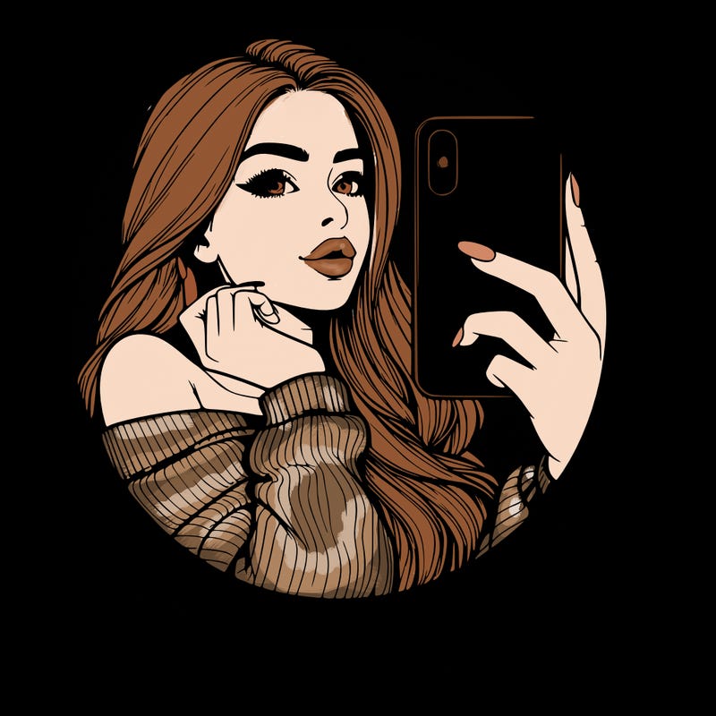 realistic girl taking mirror selfie beautiful