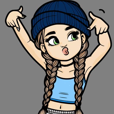 realistic teenage girl with braids and a beanie and crop top doing 🫶🏼