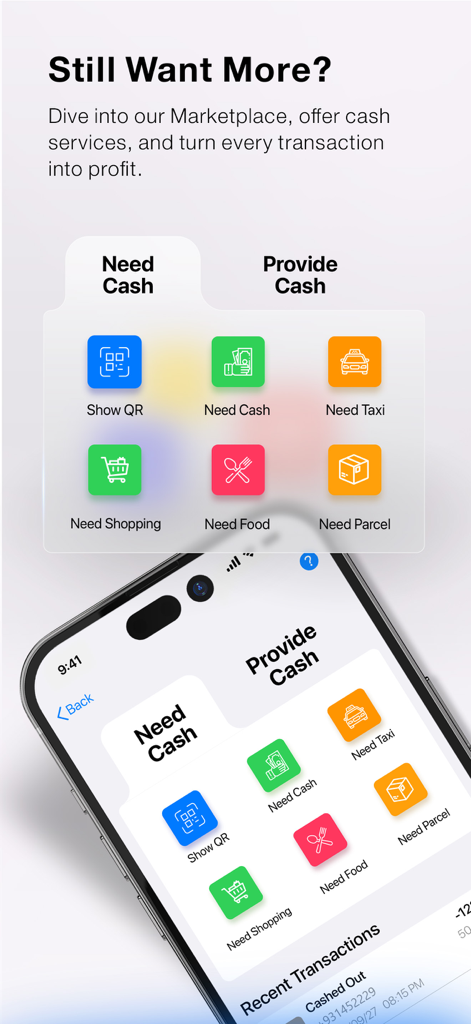 HesabPay - HesabPay app marketplace interface for cash taxi food and shopping services