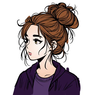 realistic teenage girl with a messy bun