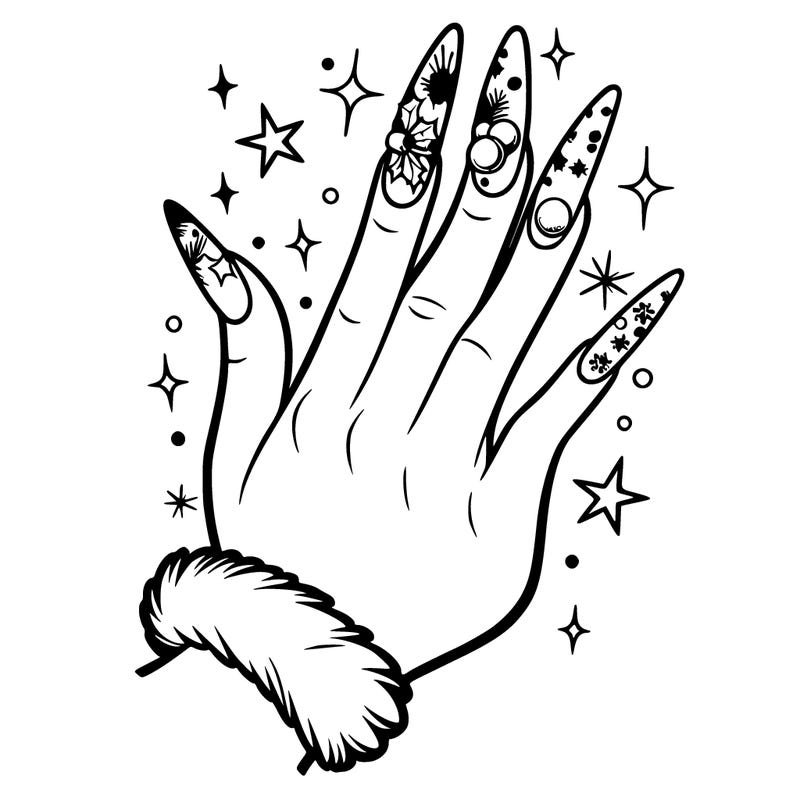 hand with christmas acrylic nails