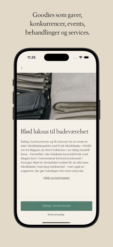 Magasin Goodie app screen showing a competition to win luxury bathroom towels.