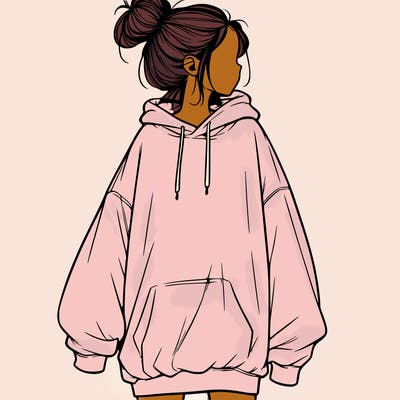 realistic girl with a oversized sweatshirt on and a bun