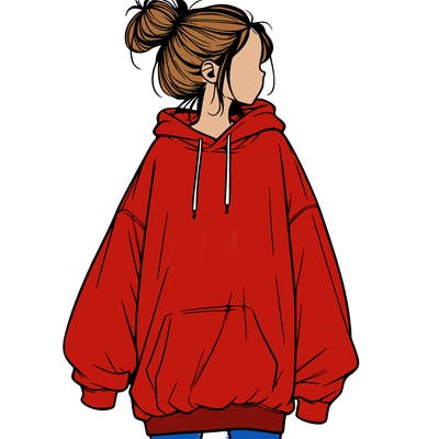 realistic girl with a oversized sweatshirt on and a bun