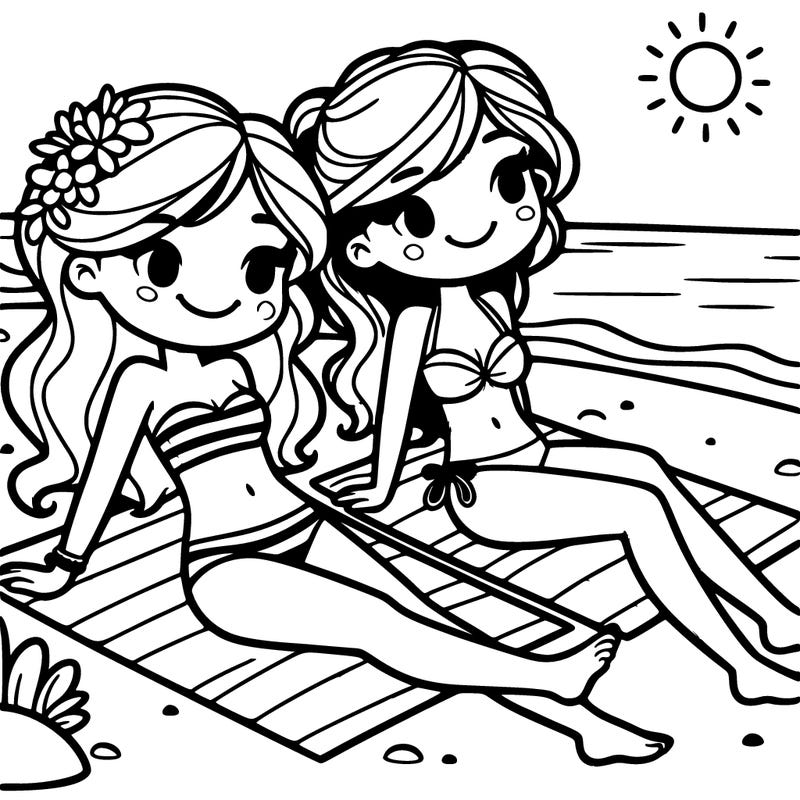 two girls relaing on the beach
