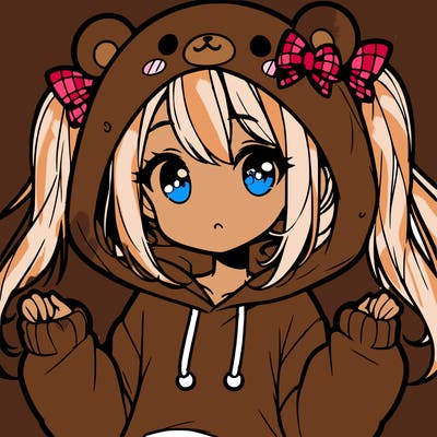 cute anime girl with ponytails and a cute bear hoodie