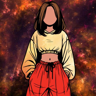realistic girl faceless with baggy pants and a crop top