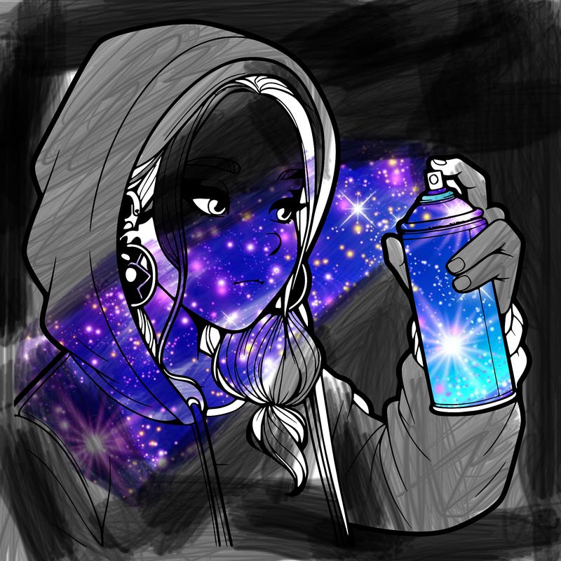 a realistic girl, spray painting