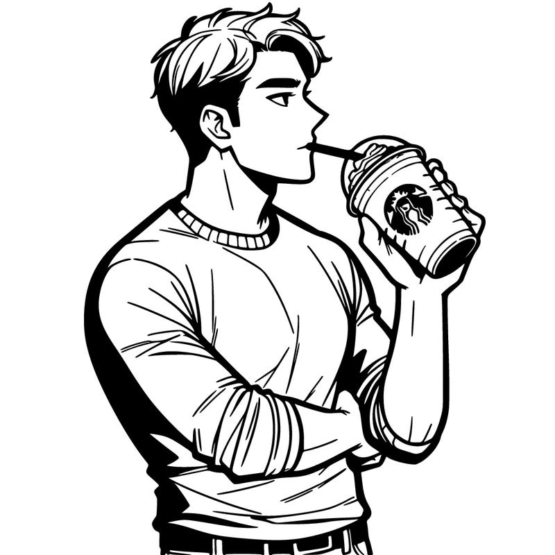 man drinking starbucks