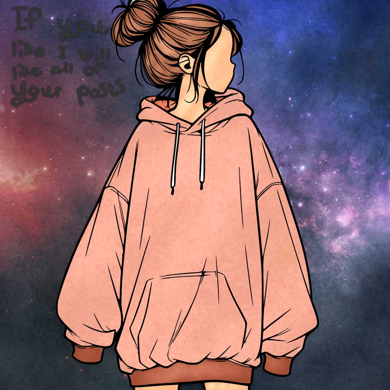 realistic girl with a oversized sweatshirt on and a bun