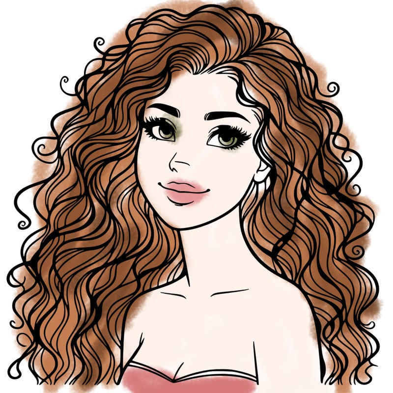 woman with curly  long hair realistic