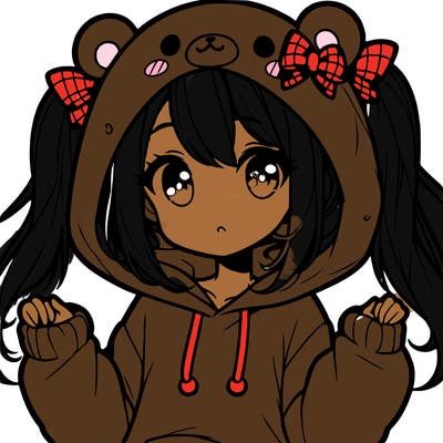 cute anime girl with ponytails and a cute bear hoodie