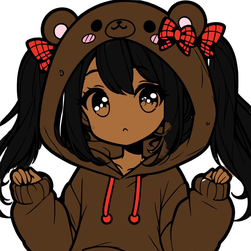 cute anime girl with ponytails and a cute bear hoodie