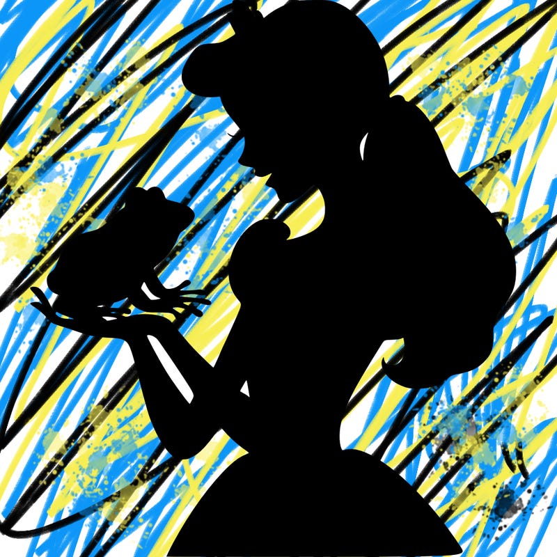 a shadow of a princess holding a frog realistic