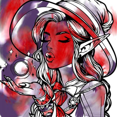 realistic elf casting a spell with lips