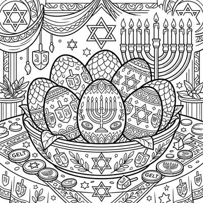 Discover a truly unique holiday coloring experience with our Dinosaur Eggs Hanukkah Celebration page! This festive design blends prehistoric wonder with traditional Jewish symbols for hours of creative fun.