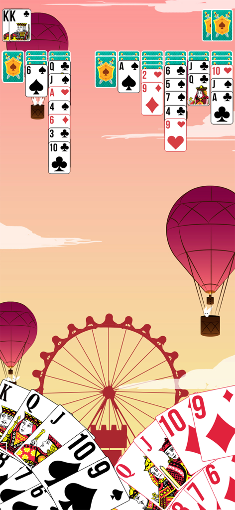 ⋆ Spider Solitaire Card Game ⋆ - Spider Solitaire card game with a sunset amusement park background and hot air balloons