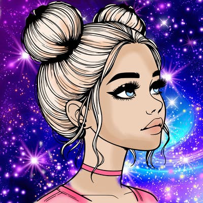 realistic girl with buns on the top of her head