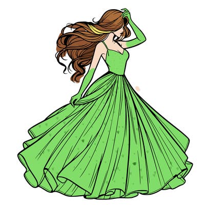 realistic woman with dress flowing in the wind