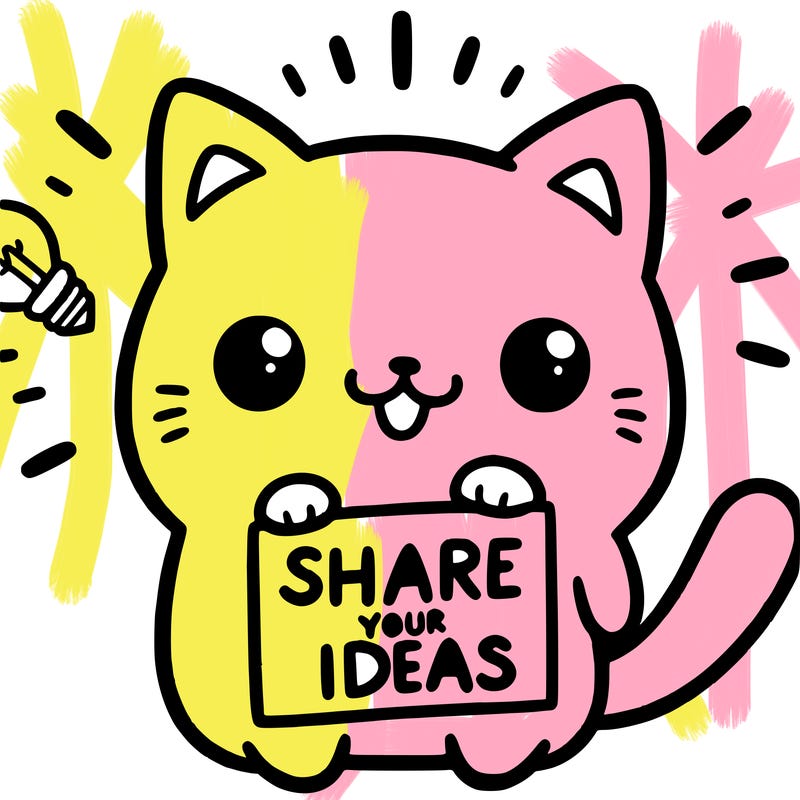 a cute cat saying share your ideas