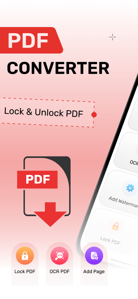 AI PDF Editor のインターフェイスに、ロック、ロック解除、OCR ドキュメントツールが表示されています。