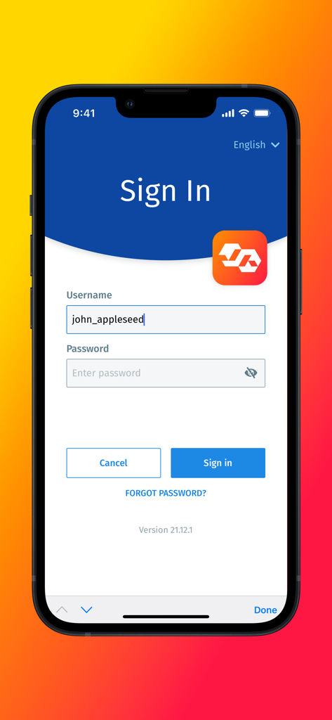 JourneyApps Container - Sign in screen for the JourneyApps Container business application