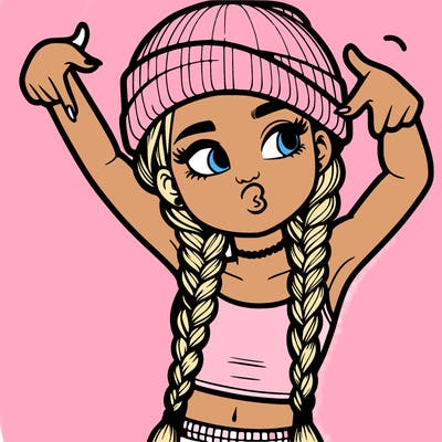 realistic teenage girl with braids and a beanie and crop top doing 🫶🏼